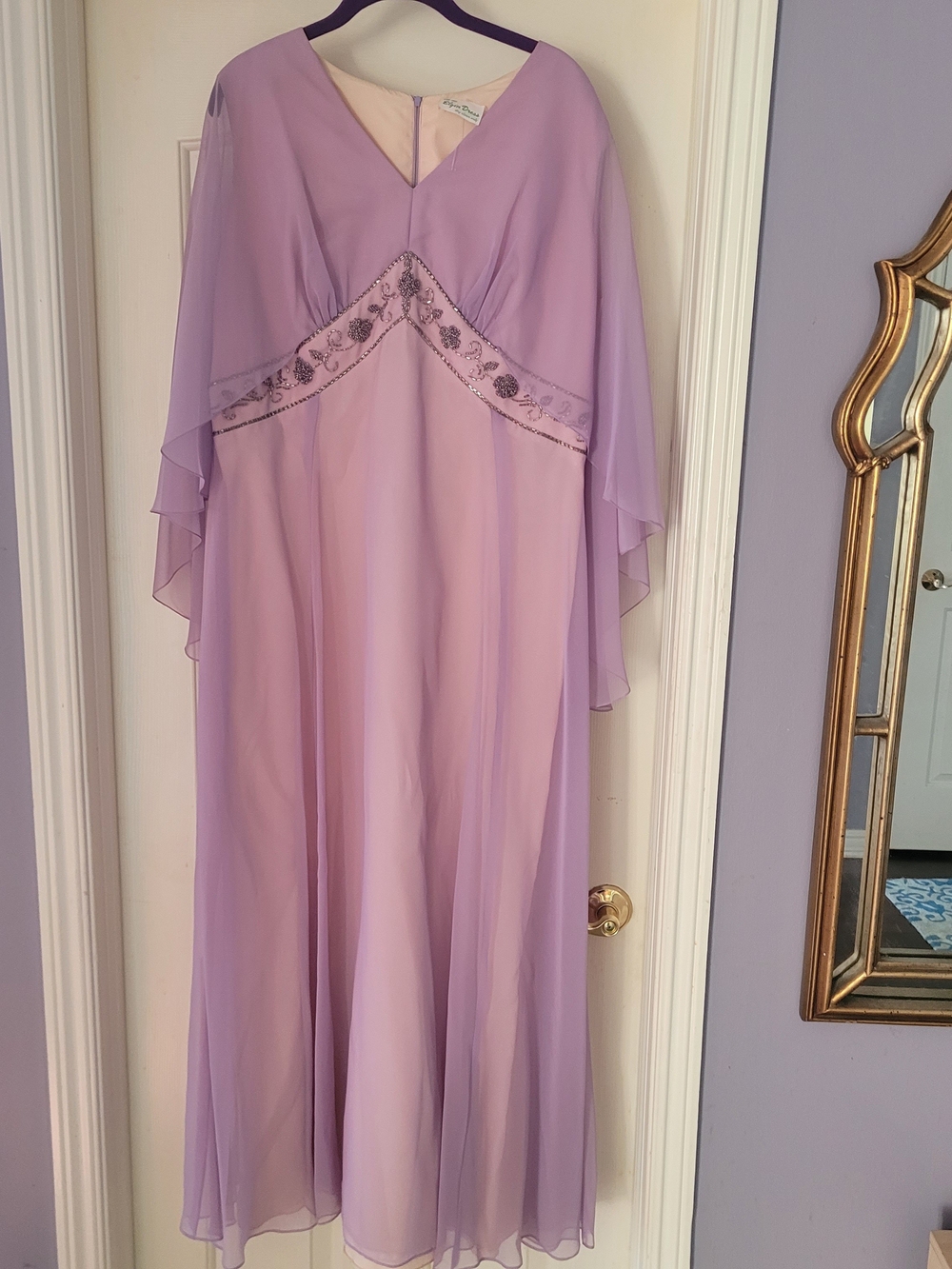 Vintage Chiffon Dress w/ Embellished Empire Waist
